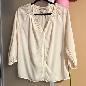 Forever 21 Sheer Cream v-neck Blouse